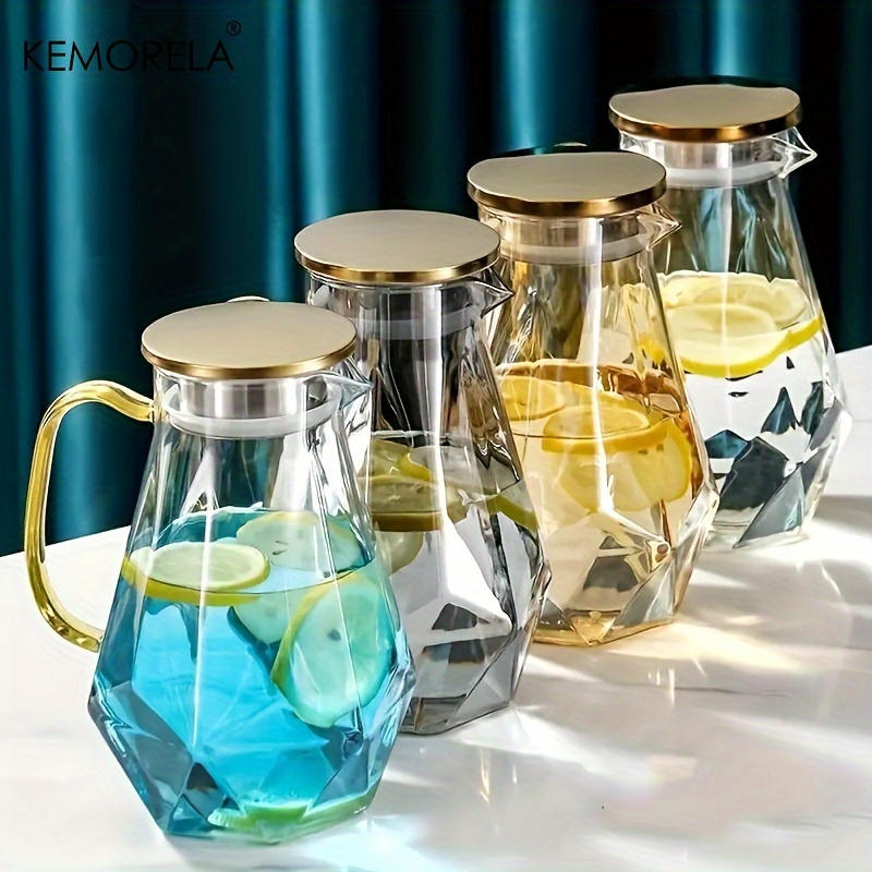 Cold Brew Jar - 1 個ダイヤモンドテクスチャガラスティーポットセット温冷水ケトル水差し透明コーヒーポット家庭用水カラフェガラスピッチャー