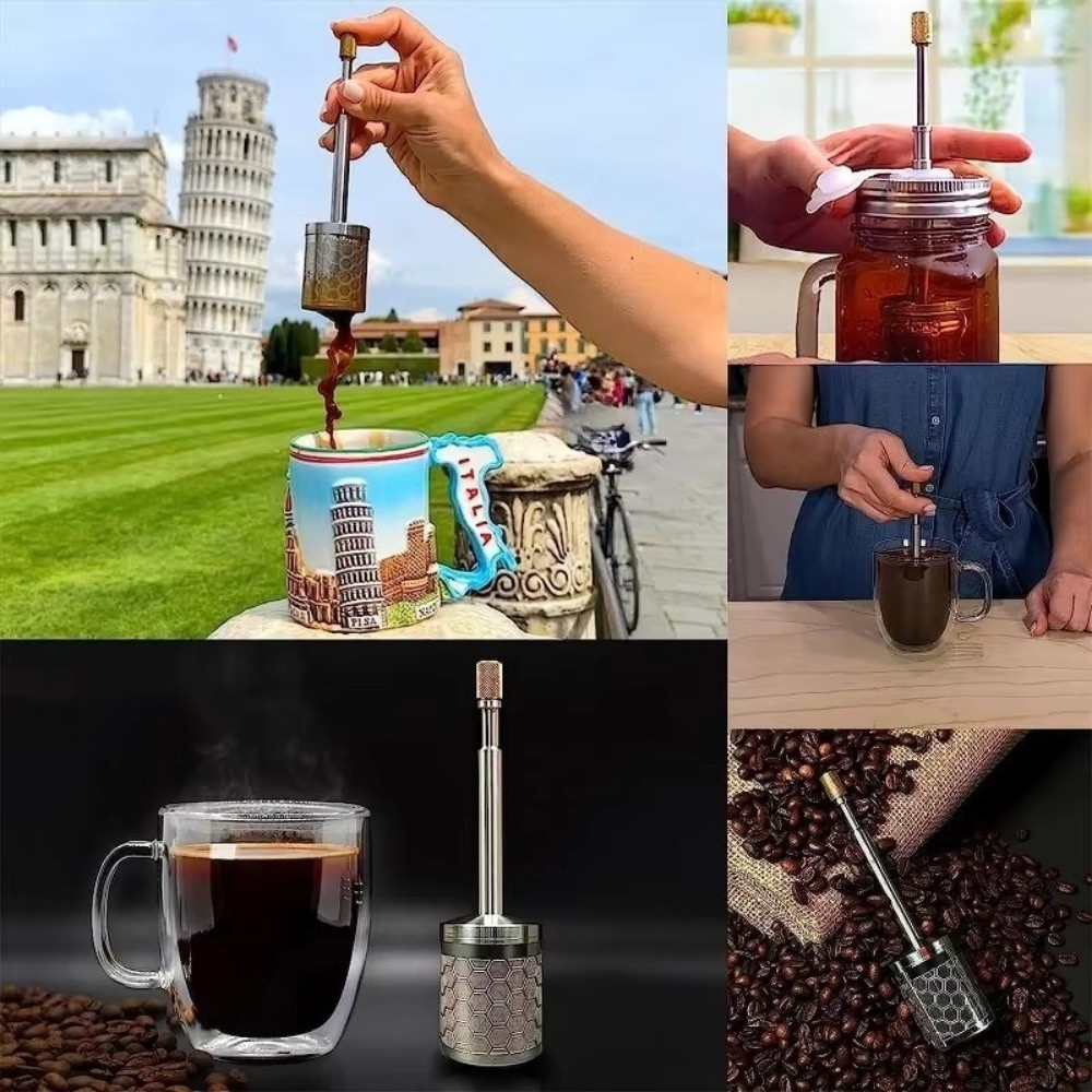 Coffee Tea Infusion - プレス式ティー＆コーヒーインフューザー、極細メッシュ、延長ハンドル、ティーフィルタースクリーン、プレスプランジャー、コーヒー抽出ツール、ホームブリューイング