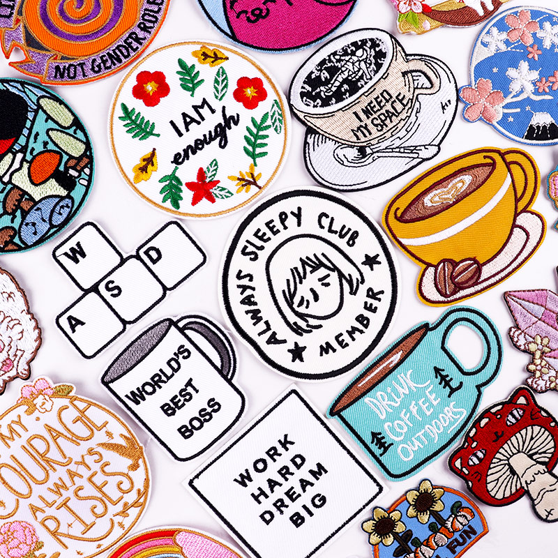 Coffee Tea Name - コーヒーカップパッチ服 DIY 漫画アップリケ常に眠い疲れたパッチ文字刺繍パッチ衣料用ステッカー