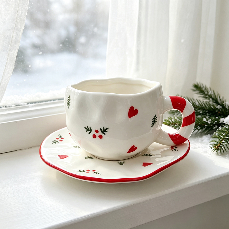 Coffee Tea Festival - セラミックコーヒーマグ、かわいいクリスマスコーヒーカップ、手作りのクリスマスセラミックティーカップ、抹茶カップ