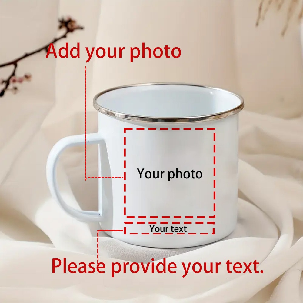 Coffee Tea Name - パーソナライズされた写真と名前入り12オンスエナメルマグカップ、女性用コーヒーマグ、夏のジュース用カスタムカップ、ビジネスロゴ、テキスト、GIF入り