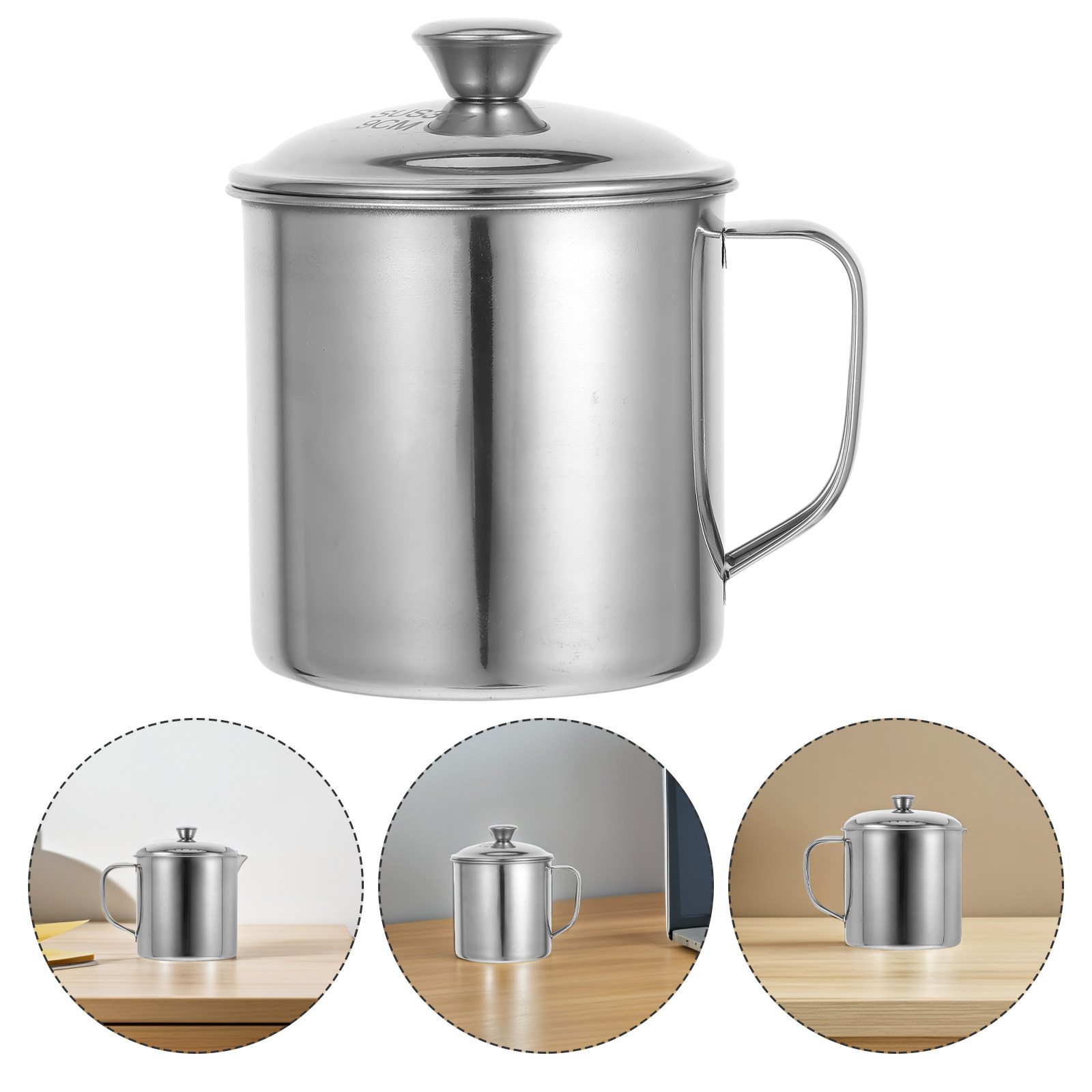 Coffee Tea & Hot Chocolate - 蓋付きのステンレス製カップ。繰り返し使用可能。コーヒー、お茶、キャンプなど、様々な用途に。二重構造で保温性に優れ、持ち手付き。