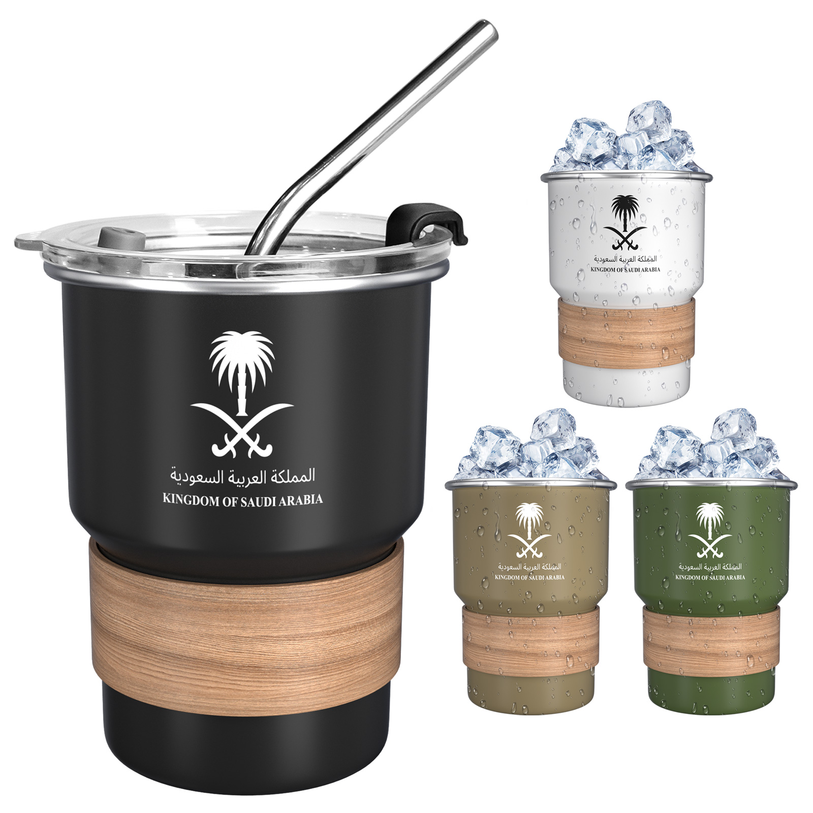 Coffee Tea Name - 500 ミリリットルサウジアラビア国章ロゴコーヒーマグステンレス鋼ウォーターカップ屋外キャンプビールジョッキ蓋ストローギフト用