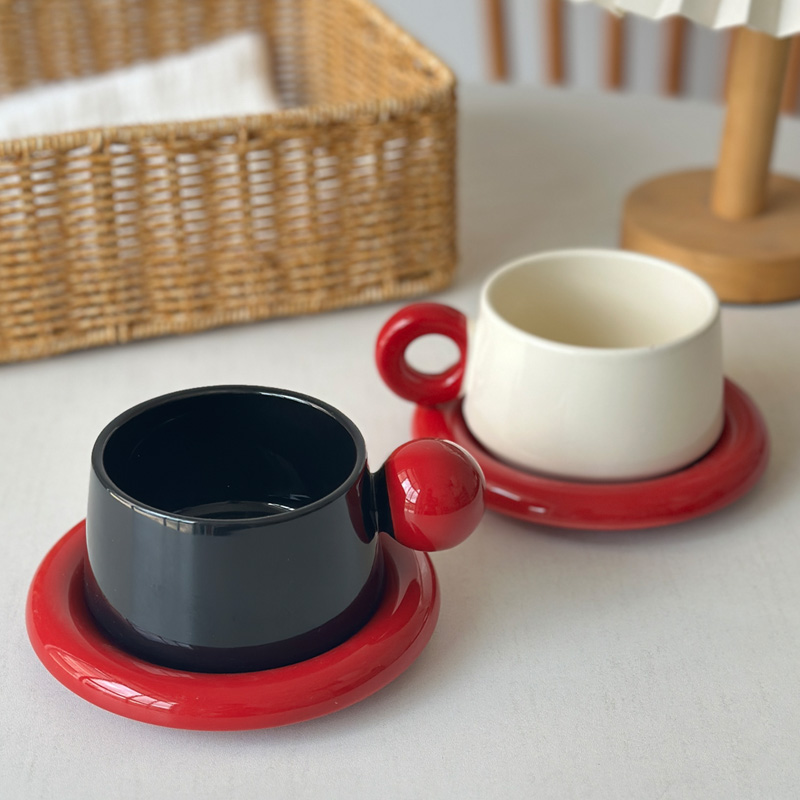 Coffee Tea Festival - 210mlセラミックコーヒーカップ＆ディッシュセット フレンチエレガンス レトロ拼色スタイル ホームアフタヌーンティー ラグジュアリー フェスティブ