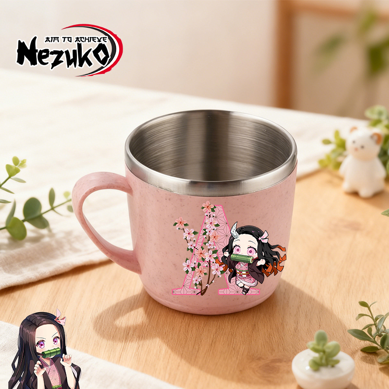 Coffee Tea Name - デーモンスレイヤーステンレス鋼ウォーターカップ男性女性ネズコレタープリントミルクコーヒーダブルレイヤー熱保護カップウォーターボトル