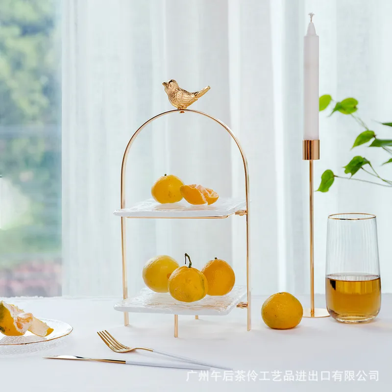 Coffee Tea Break - 二層式金属製食器収納ラック ホテルコーヒーブレイクスナックスタンド アフタヌーンティーセット 軽贅沢なヨーロピアンスタイル