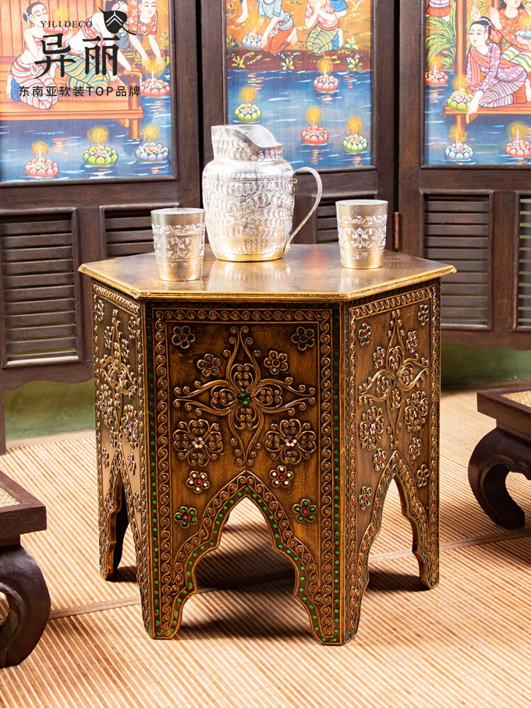 Coffee Tea Thai - 東南アジア風家具 タイの小さなコーヒーテーブル レトロなソファサイド タイのバルコニーティー