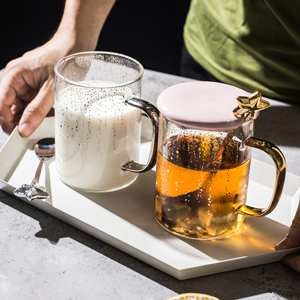 Coffee Tea Break - 1個入り グラスカップセット スプーン付き 蓋付き 高品質 滑らかな表面で割れにくい