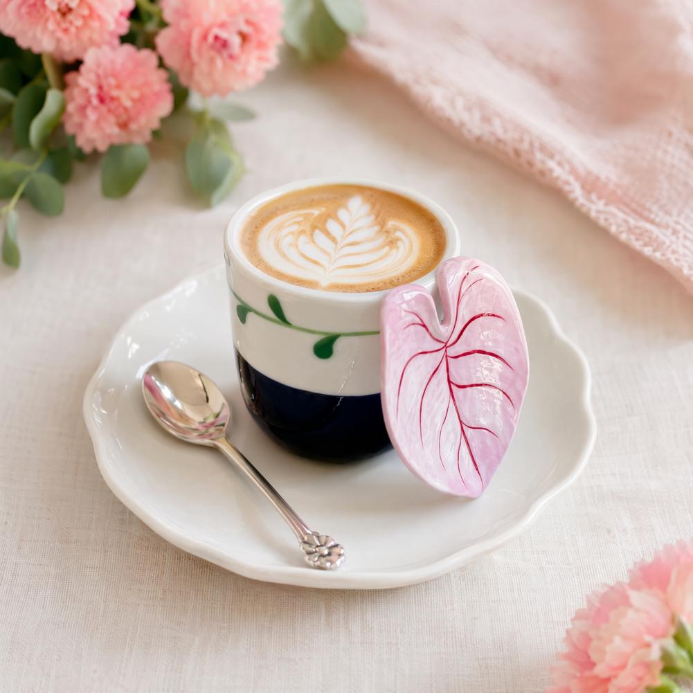 Coffee Tea For Plants - セラミックコーヒーカップ セラミックコーヒーマグカップ 3Dリーフハンドル付き 10オンス 電子レンジ・食洗機対応 ティーカップ