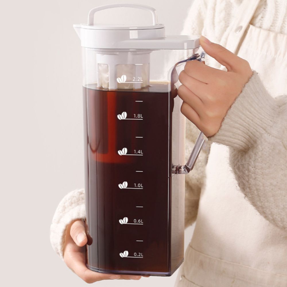 Cold Brew Jar - 大容量コールドブリューコーヒーポット 密閉型漏れ防止コールドブリューティーポット フィルター付き 透明冷蔵庫用ウォーターピッチャー 冷蔵庫用