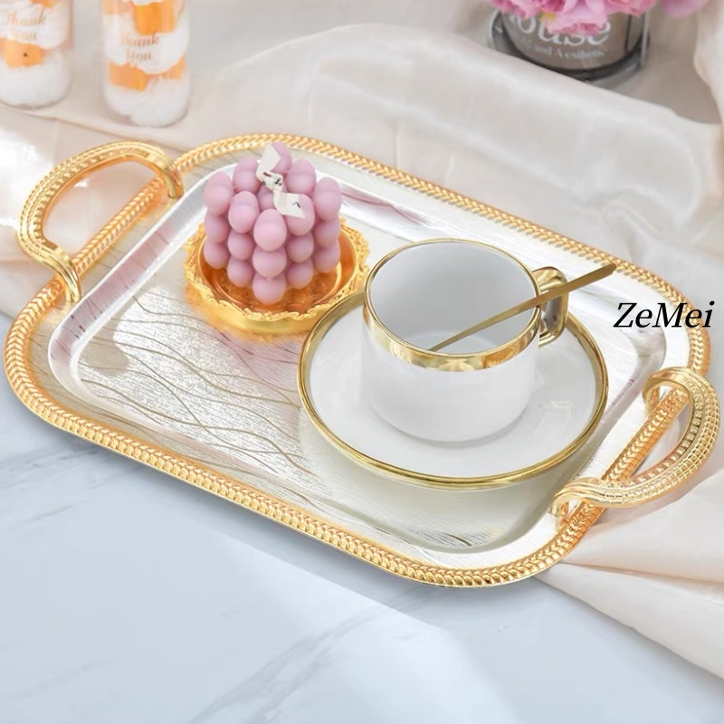 Coffee Tea Break - フランス風メタルフルーツトレイ、ティーブレイク用コーヒーデザートプレート、多機能食品収納プレート、パーティー・結婚式・ホームデコレーション