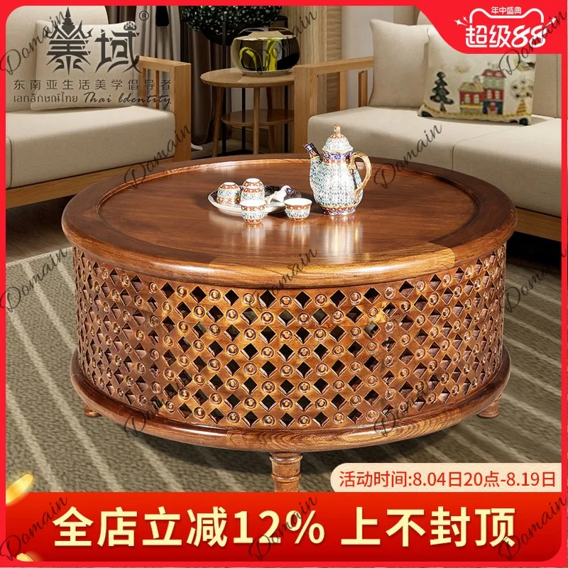 L44 ティール無垢材丸型コーヒーテーブル タイ風 ニューチ - Coffee Tea Thai のレビューと価格