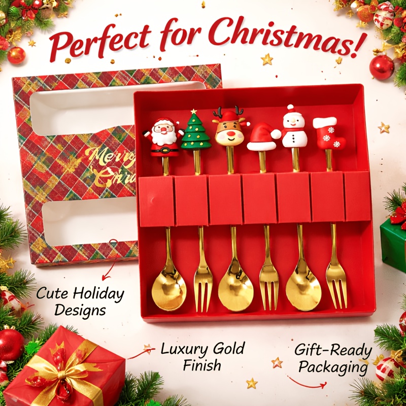 6本セットのクリスマス柄スプーン＆フォークセット。ギフトボッ - Coffee Tea Festival のレビューと価格
