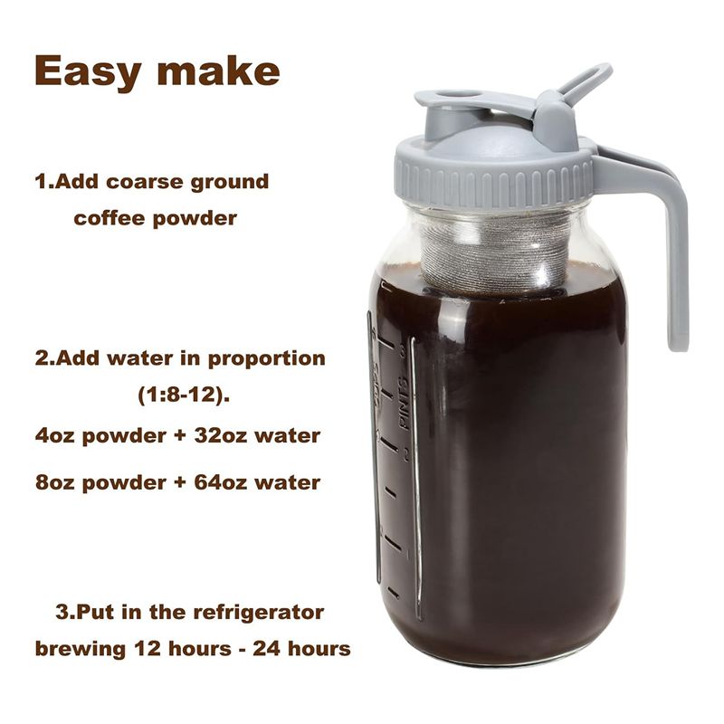 ABUH製、注ぎ口付きの蓋が付いたコールドブリューコーヒーフ - Cold Brew Jar のレビューと価格