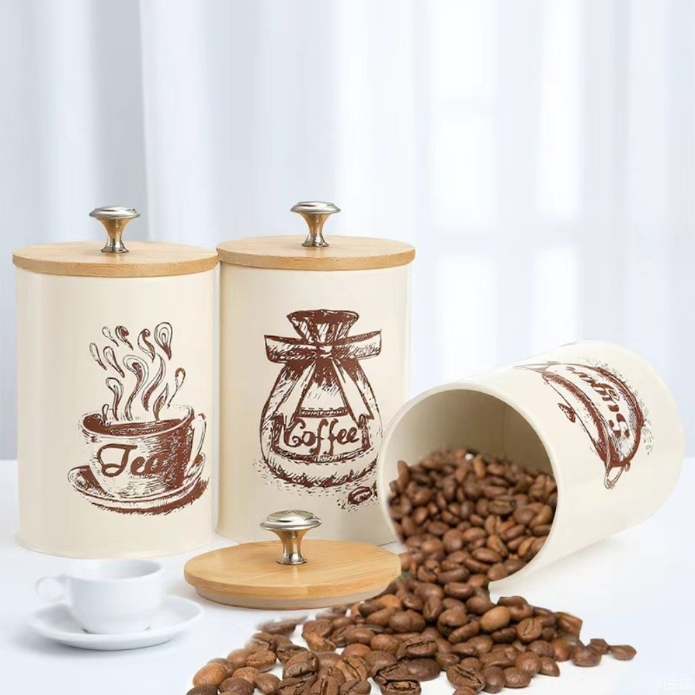 3個入り金属製コーヒーキャニスターセット 大容量 蓋付き 茶 - Coffee Tea Canister Set のレビューと価格