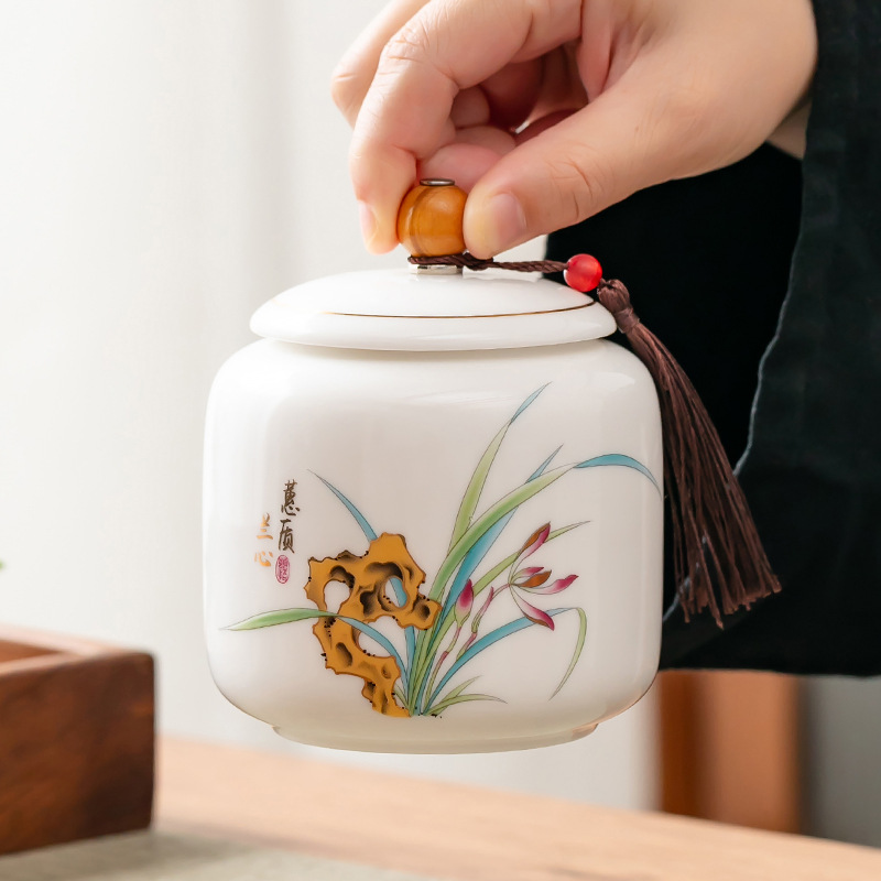 創造的な植物と花の模様が施された陶器製の茶筒。家庭用コーヒー - Coffee Tea For Plants のレビューと価格