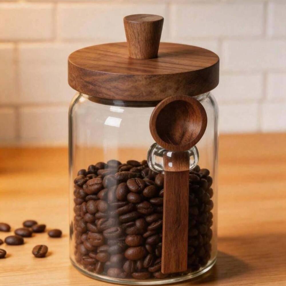 3個セット 透明ガラス瓶 木製蓋とお揃いのスプーン付き 密閉 - Coffee Tea Canister Set のレビューと価格