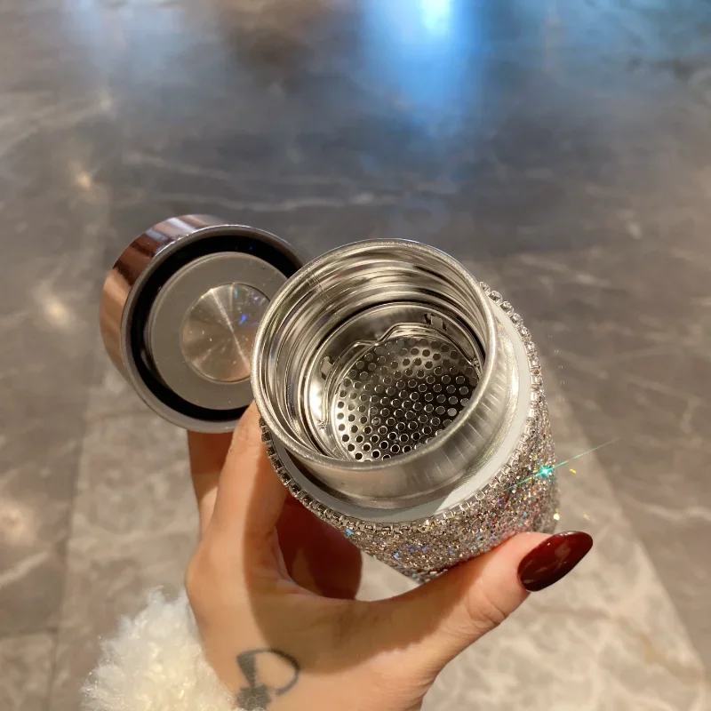 キラキラ輝くポータブルサーモカップ、茶こし付きラインストーン - Coffee Tea Infusion のレビューと価格