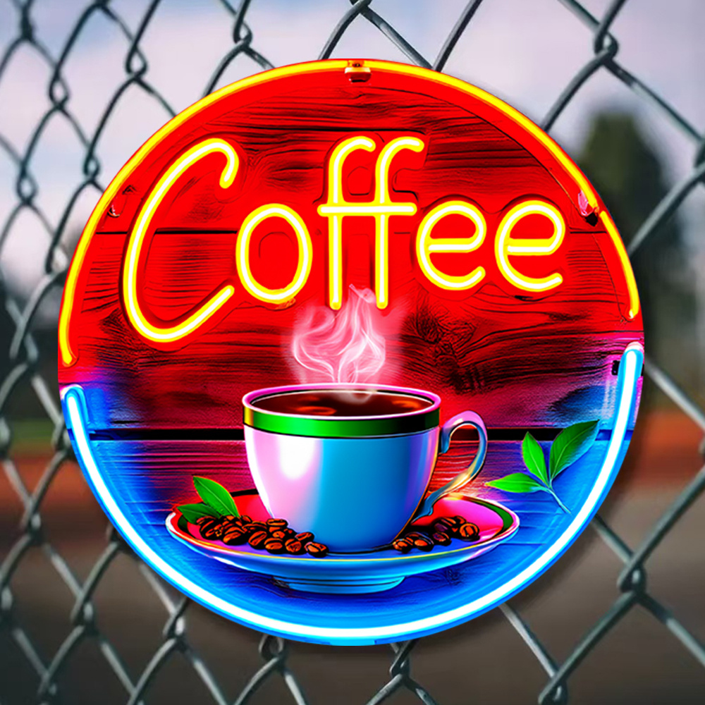 2Dフラットデザイン、1つのネオン「コーヒー」メタルウォール - Coffee Tea Name のレビューと価格