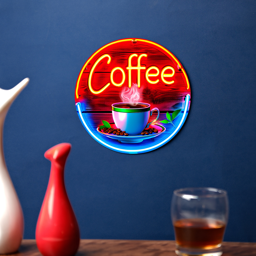 2Dフラットデザイン、1つのネオン「コーヒー」メタルウォール - Coffee Tea Name のレビューと価格