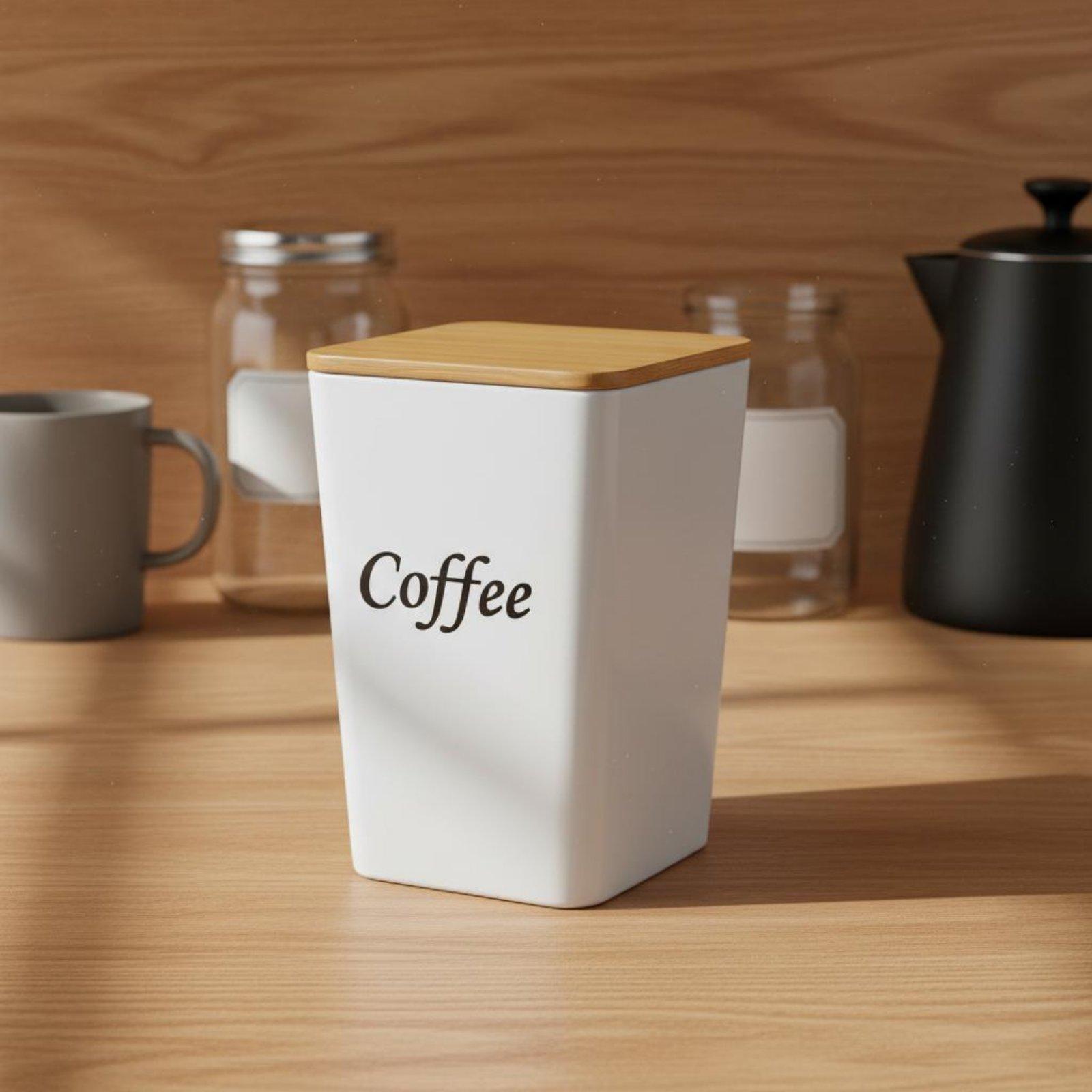 コーヒー、紅茶、砂糖などを保存するための、竹製の蓋が付いた金 - Coffee Tea Canister Set のレビューと価格