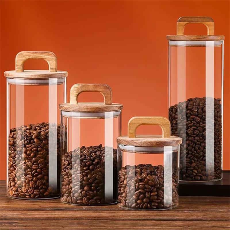 透明なガラス瓶 竹蓋付き 密封キャニスター 食品保存容器 ル - Coffee Tea Canister Set のレビューと価格