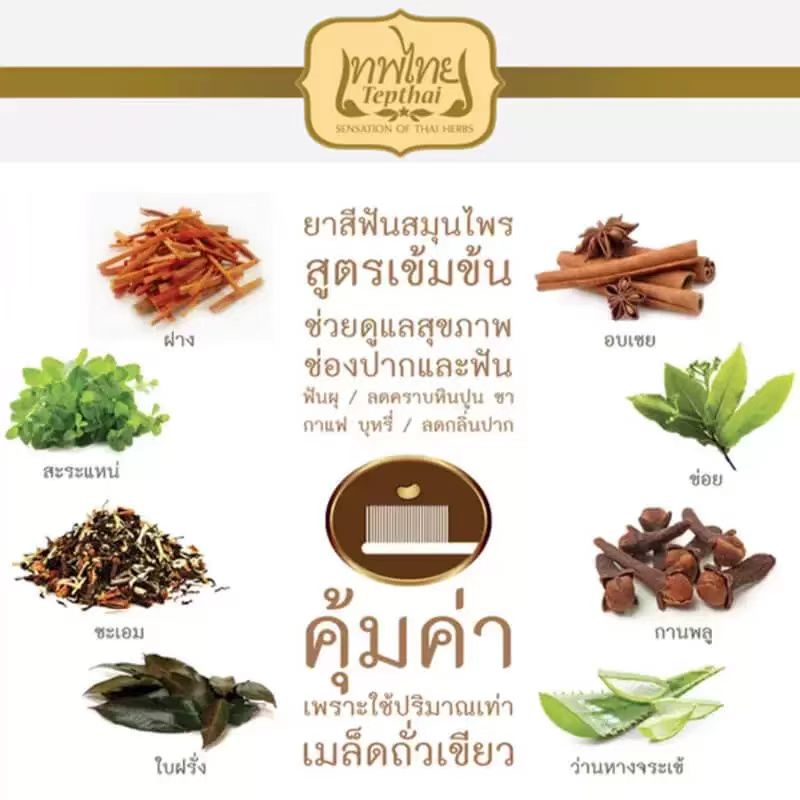 テプタイ タイ伝統ハーブ歯磨き粉 70g、茶、コーヒー、タバ - Coffee Tea Thai のレビューと価格