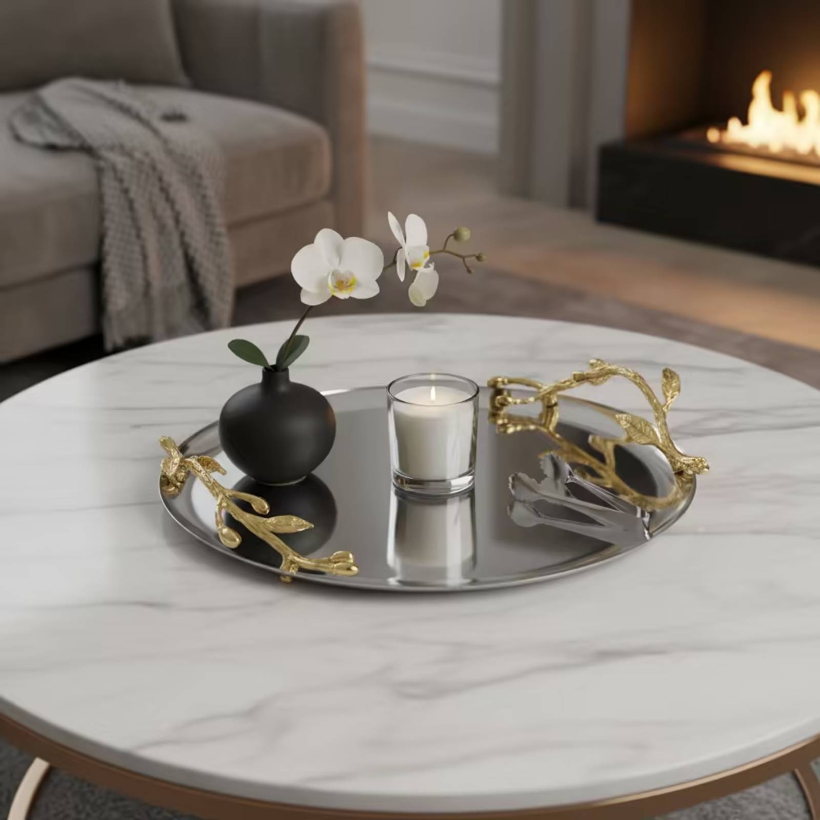 丸型装飾トレイ ホームティーカップサービングトレイ コーヒー - Coffee Tea For Plants のレビューと価格