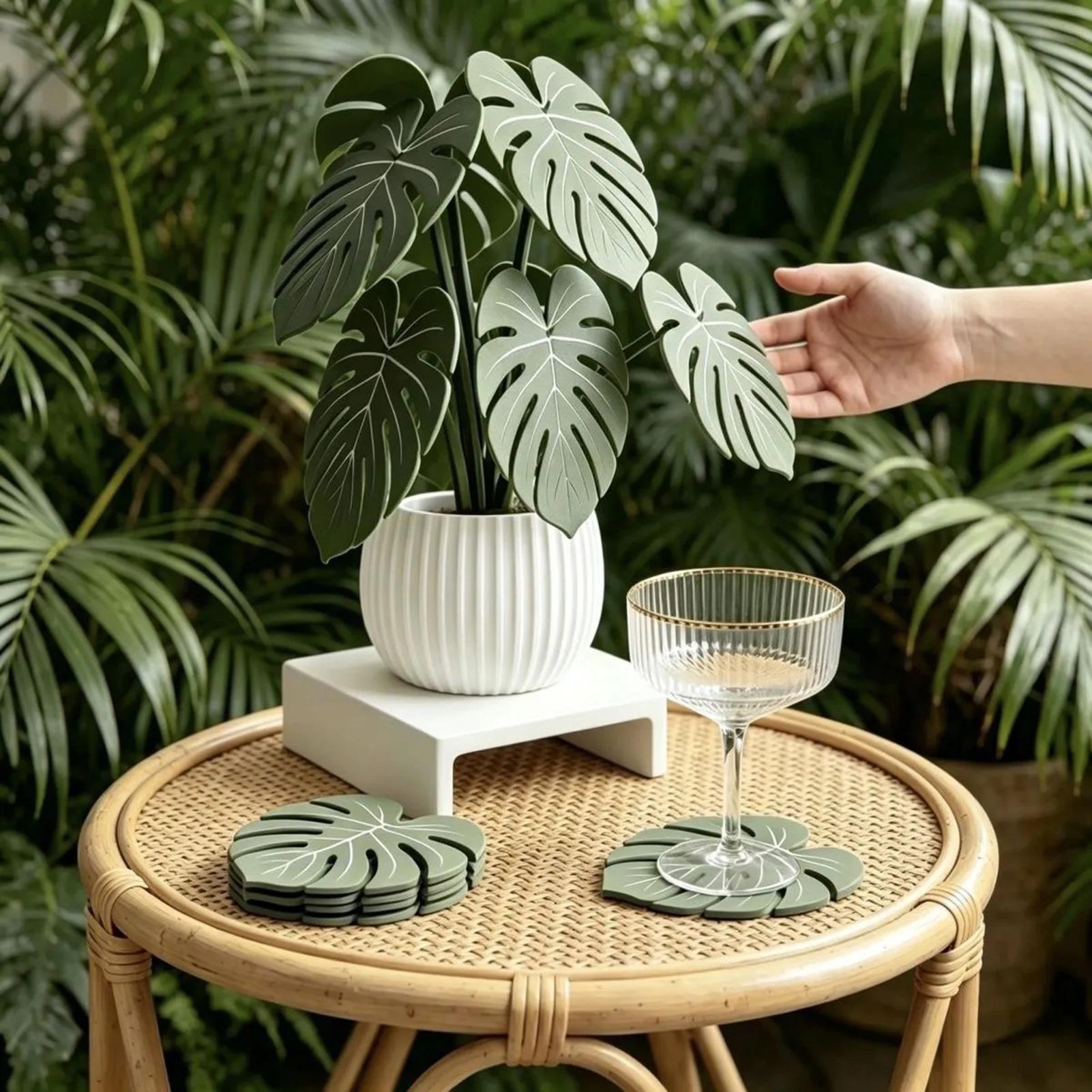 人工葉コースター フェイクグリーンプラント カップマット テ - Coffee Tea And Leaf のレビューと価格