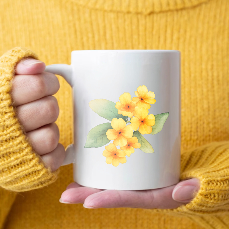 白と黄色の花が描かれたセラミックマグカップ。自宅やオフィスで - Coffee Tea Break のレビューと価格