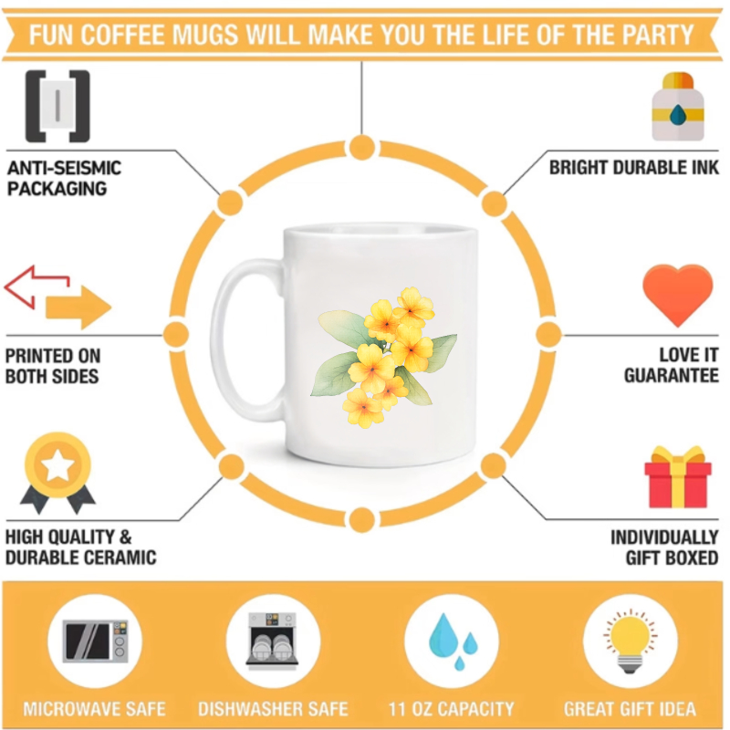 白と黄色の花が描かれたセラミックマグカップ。自宅やオフィスで - Coffee Tea Break のレビューと価格