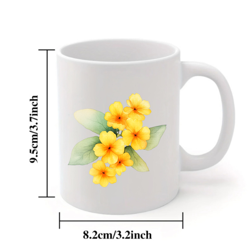 白と黄色の花が描かれたセラミックマグカップ。自宅やオフィスで - Coffee Tea Break のレビューと価格