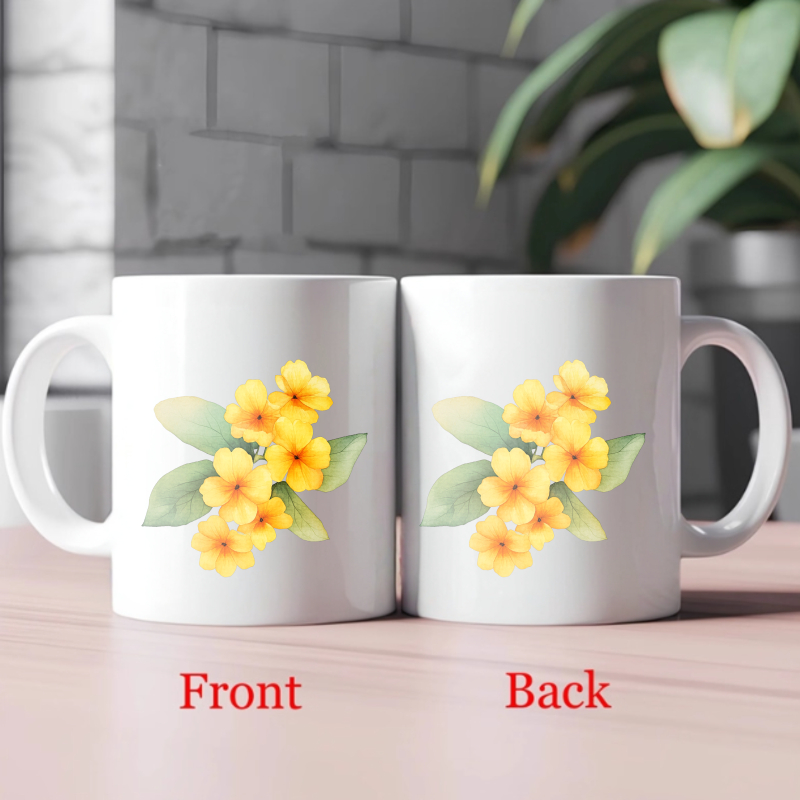 白と黄色の花が描かれたセラミックマグカップ。自宅やオフィスで - Coffee Tea Break のレビューと価格