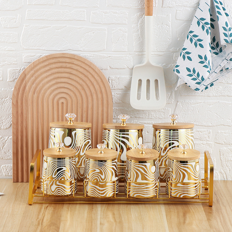 7 色の釉薬セラミックキッチンキャニスターセットティーコーヒ - Coffee Tea Canister Set のレビューと価格