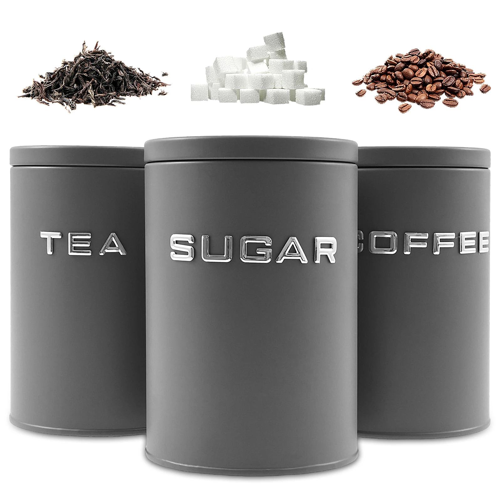 3個セット 茶葉・コーヒー・砂糖用キャニスター 金属製丸型キ - Coffee Tea Canister Set のレビューと価格