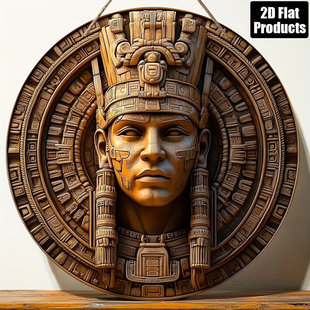 2Dフラット、1個、丸い木製ボード装飾絵画サイン、アステカ・ - Maya Coffee & Tea Ulasan のレビューと価格